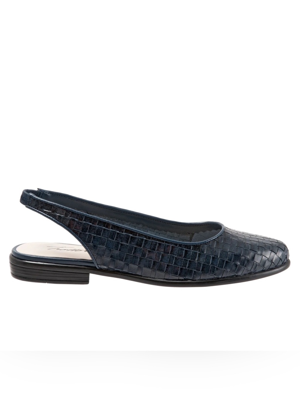 TROTTERS Lucy Leather Navy Blue Woven Slingback Flats Womens Shoes